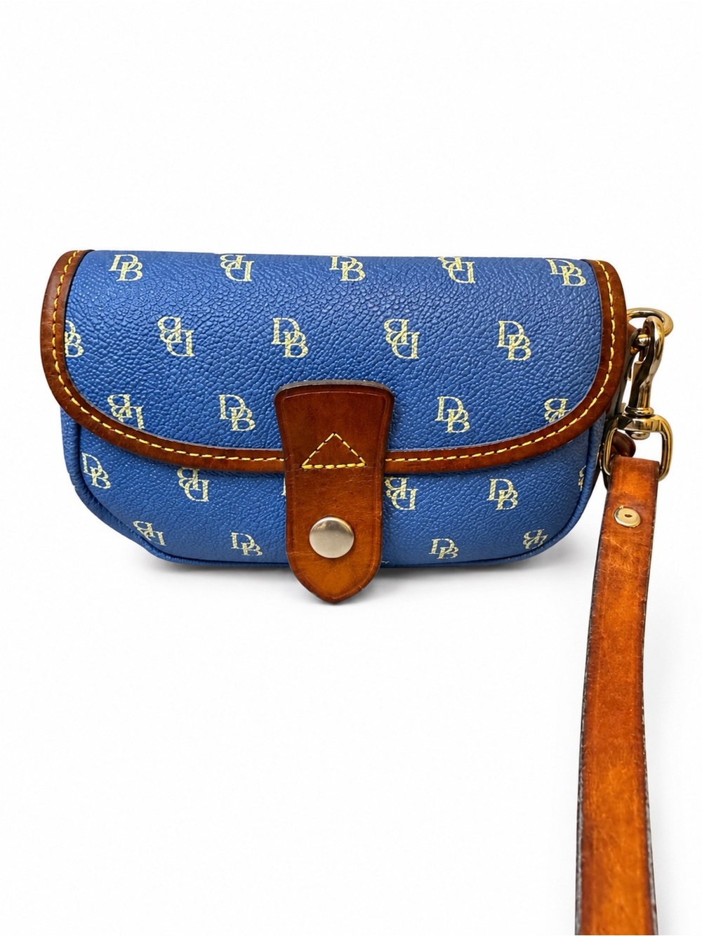 Dooney & Bourke Blue Logo Wristlet with Brown Trim Vintage -